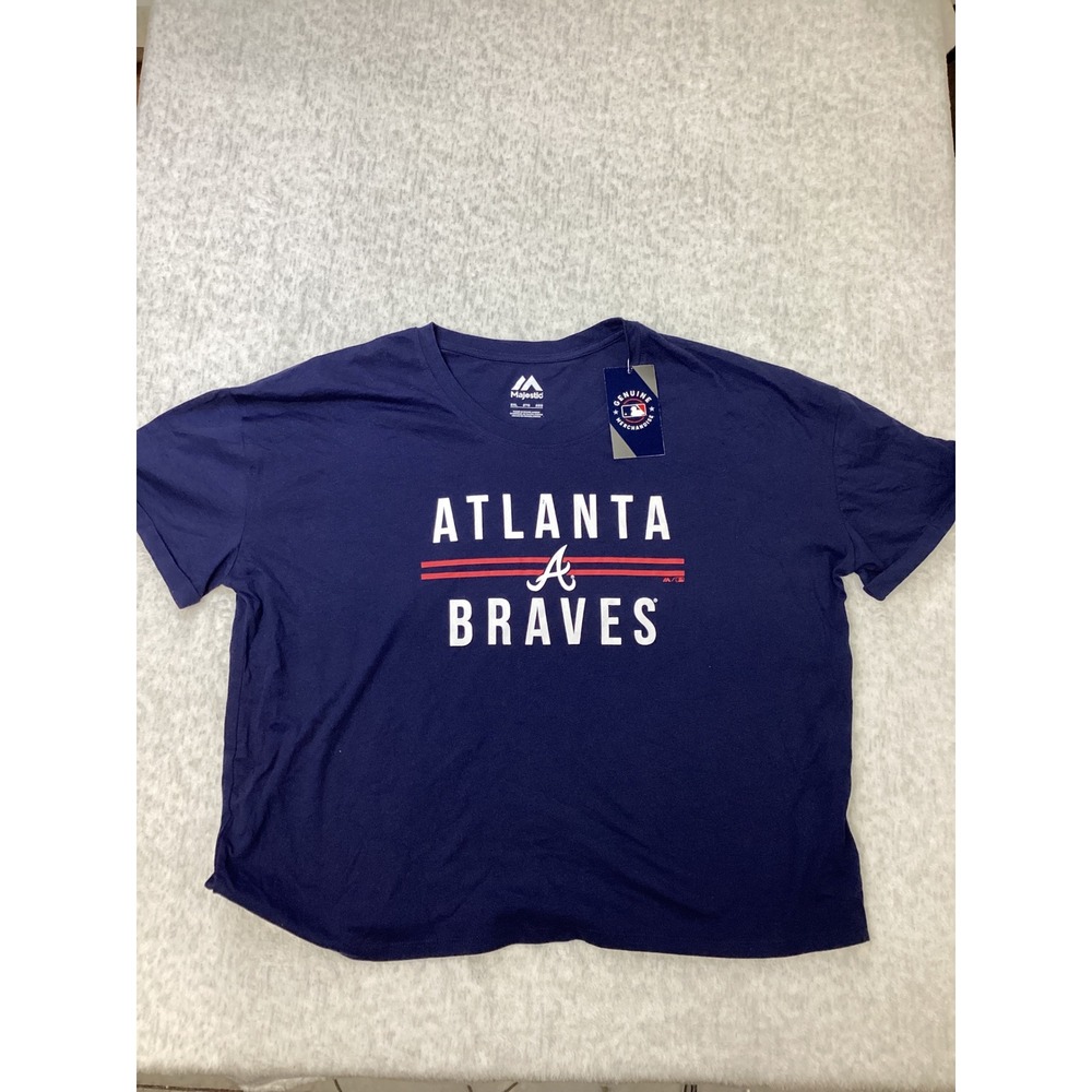 Majestic Atlanta Braves MLB Graphic T-Shirt Womens 2XL Athletic Navy Blue New